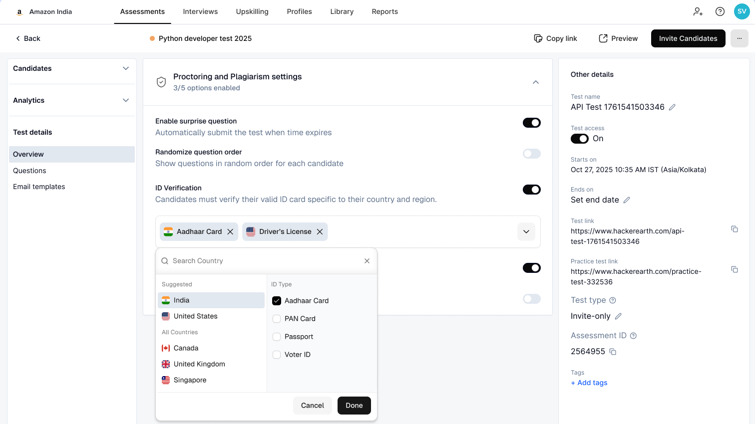 HackerEarth Tech Assessment Platform